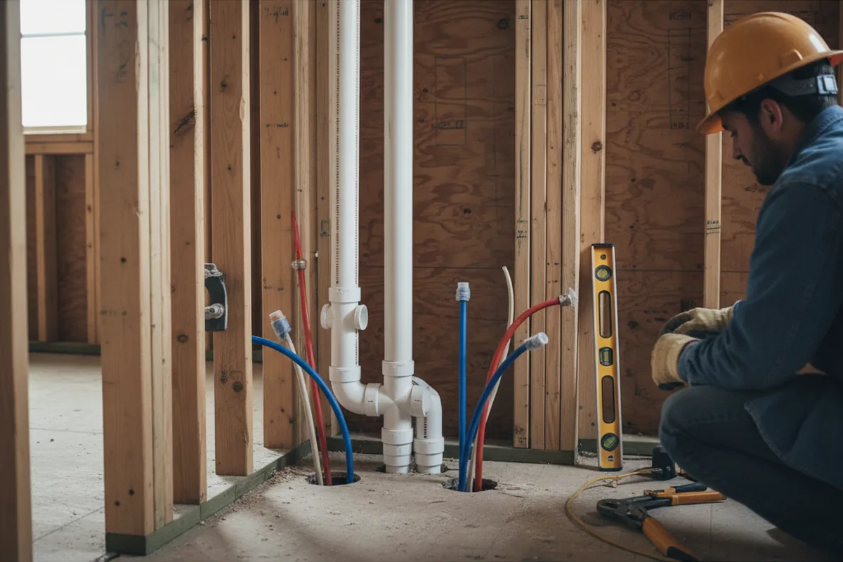 Drain and supply rough-in during Drain Cleaning in Darien